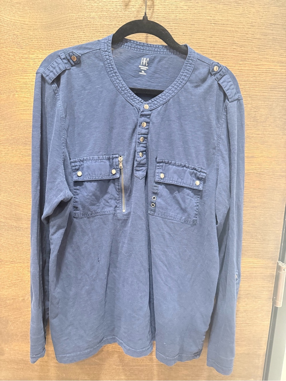INC International Concepts Men's Long Sleeve Henley Shirt - Navy Blue